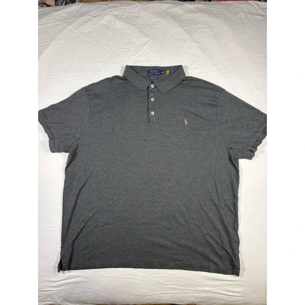 Polo Ralph Lauren Men's Grey Custom Slim Fit Short Sleeve Polo Shirt Size XXL